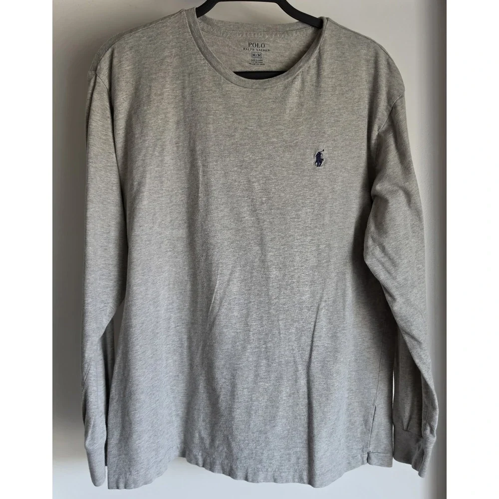 Polo Ralph Lauren Men M Long Sleeve T-Shirt Gray Solid Crew Neck Tee Top